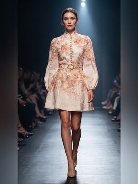 Floral Puff-Sleeve Mini Dress in Blush
